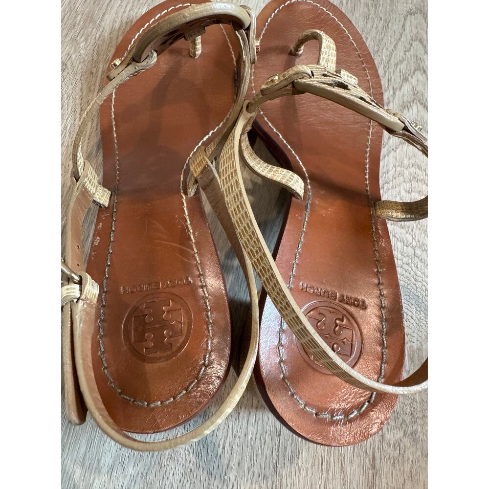 Tory Burch Mini Miller Reptile Embossed Leather Slingback Heeled Sandals Sz 9.5 - Picture 6 of 8